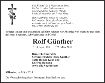 Traueranzeige von Rolf Günther von Ostthüringer Zeitung