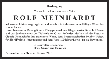 Traueranzeige von Rolf Meinhardt von Ostthüringer Zeitung
