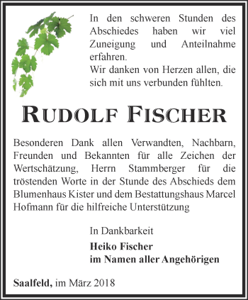 Traueranzeige von Rudolf Fischer
