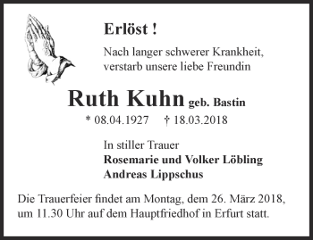 Traueranzeige von Ruth Kuhn von Thüringer Allgemeine, Thüringische Landeszeitung