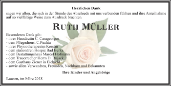 Traueranzeige von Ruth Müller