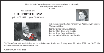 Traueranzeige von Ruth Edith Thimm