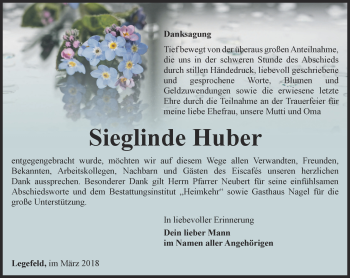 Traueranzeige von Sieglinde Huber von Thüringer Allgemeine, Thüringische Landeszeitung