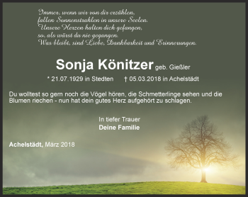 Traueranzeige von Sonja Könitzer von Thüringer Allgemeine