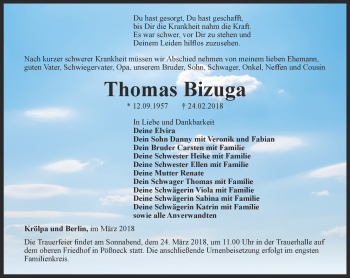 Traueranzeige von Thomas Bizuga