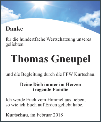 Traueranzeige von Thomas Gneupel von Ostthüringer Zeitung