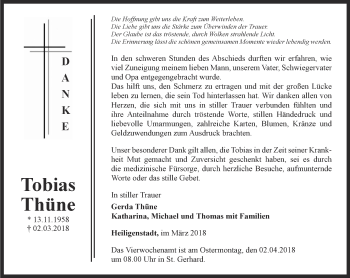 Traueranzeige von Tobias Thüne von Thüringer Allgemeine