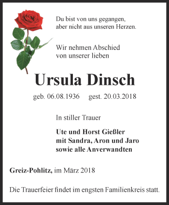 Traueranzeige von Ursula Dinsch