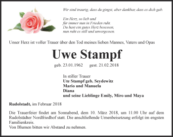 Traueranzeige von Uwe Stampf