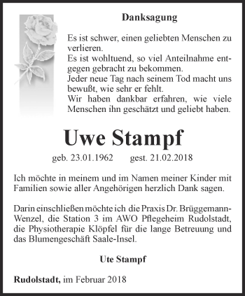 Traueranzeige von Uwe Stampf