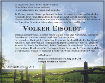 Traueranzeige von Volker Eisoldt