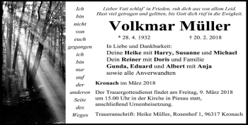 Traueranzeige von Volkmar Müller von Ostthüringer Zeitung