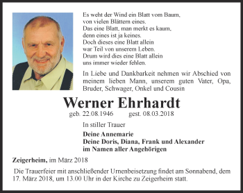 Traueranzeige von Werner Ehrhardt