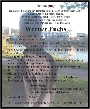 Traueranzeige von Werner Fuchs von Thüringer Allgemeine