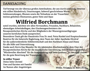 Traueranzeige von Wilfried Borchmann von Ostthüringer Zeitung, Thüringische Landeszeitung