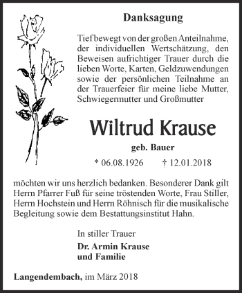 Traueranzeige von Wiltrud Krause