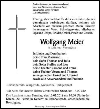 Traueranzeige von Wolfgang Meier von Thüringer Allgemeine