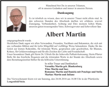 Traueranzeige von Albert Martin von Thüringer Allgemeine, Thüringische Landeszeitung