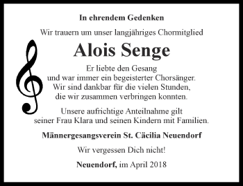 Traueranzeige von Alois Senge von Thüringer Allgemeine