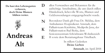 Traueranzeige von Andreas Alt von Thüringer Allgemeine