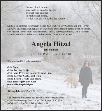 Traueranzeige von Angela Hitzel von Thüringer Allgemeine