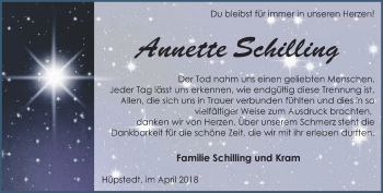 Traueranzeige von Annette Schilling von Thüringer Allgemeine, Thüringische Landeszeitung