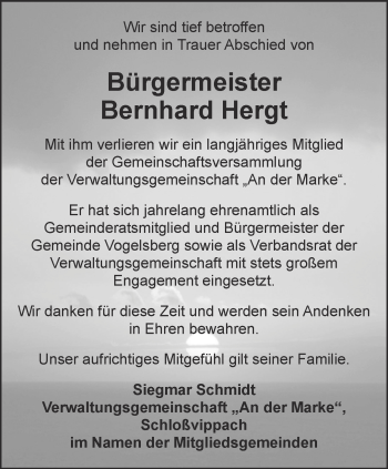 Traueranzeige von Bernhard Hergt von Thüringer Allgemeine