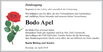 Traueranzeige von Bodo Apel von Thüringer Allgemeine, Thüringische Landeszeitung