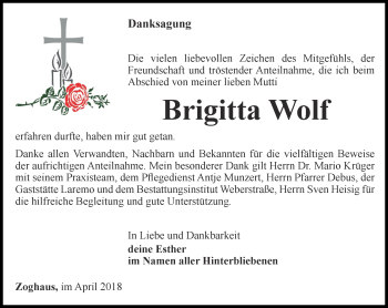 Traueranzeige von Brigitta Wolf