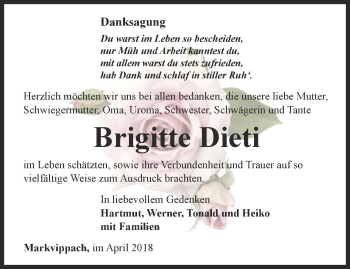 Traueranzeige von Brigitte Dieti von Thüringer Allgemeine