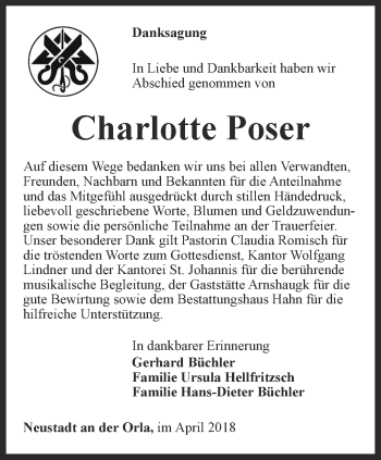 Traueranzeige von Charlotte Poser