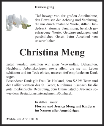 Traueranzeige von Christina Meng von Thüringer Allgemeine, Thüringische Landeszeitung