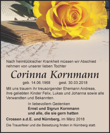 Traueranzeige von Corinna Kornmann von Ostthüringer Zeitung