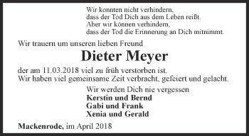 Traueranzeige von Dieter Meyer von Thüringer Allgemeine