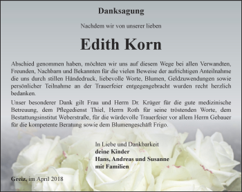 Traueranzeige von Edith Korn