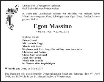 Traueranzeige von Egon Massino von Thüringer Allgemeine, Thüringische Landeszeitung