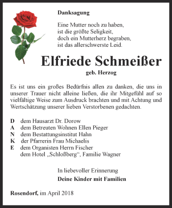 Traueranzeige von Elfriede Schmeißer