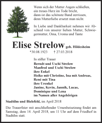 Traueranzeige von Elise Strelow von Thüringer Allgemeine