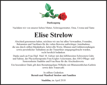 Traueranzeige von Elise Strelow von Thüringer Allgemeine