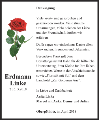 Traueranzeige von Erdmann Linke