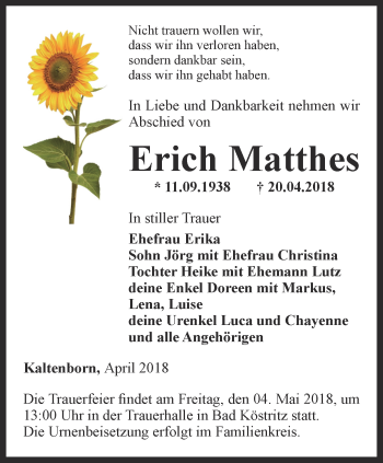 Traueranzeige von Erich Matthes