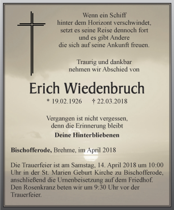 Traueranzeige von Erich Wiedenbruch von Thüringer Allgemeine