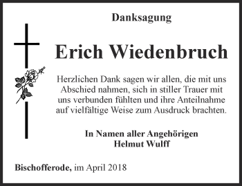 Traueranzeige von Erich Wiedenbruch von Thüringer Allgemeine