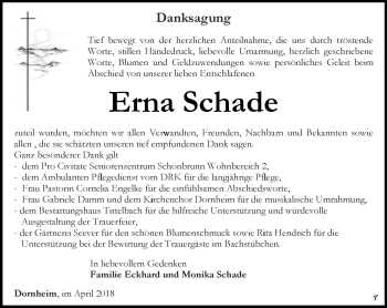 Traueranzeige von Erna Schade von Thüringer Allgemeine