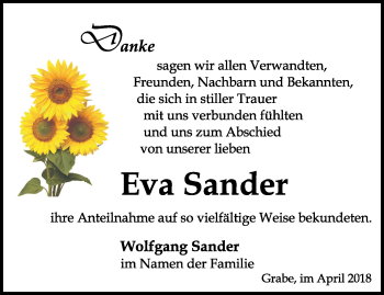 Traueranzeige von Eva Sander von Thüringer Allgemeine, Thüringische Landeszeitung