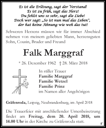 Traueranzeige von Falk Marggraf von Thüringer Allgemeine