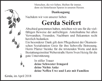 Traueranzeige von Gerda Seifert