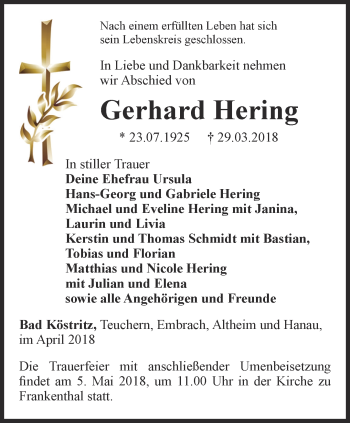 Traueranzeige von Gerhard Hering