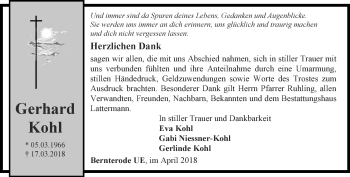 Traueranzeige von Gerhard Kohl von Thüringer Allgemeine