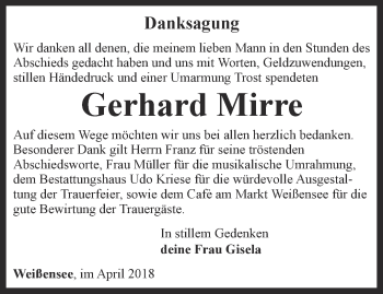 Traueranzeige von Gerhard Mirre von Thüringer Allgemeine